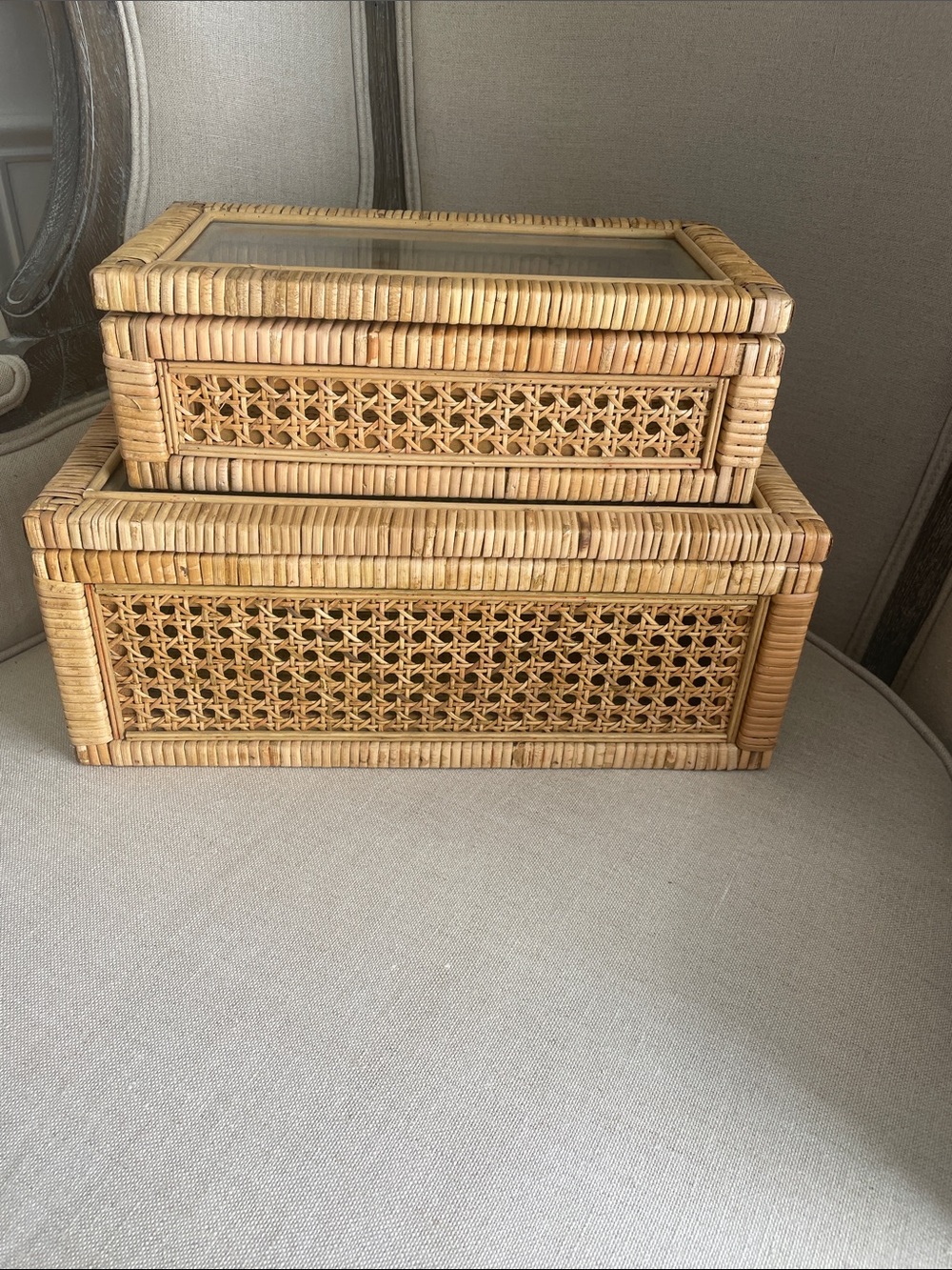 Woven Rattan and Wood Display Boxes